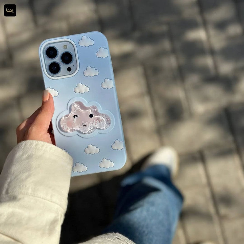 3D Blue Water Clouds Oddly Satisfying Sky Aqua Cloud Liquid Silicone Floating Case